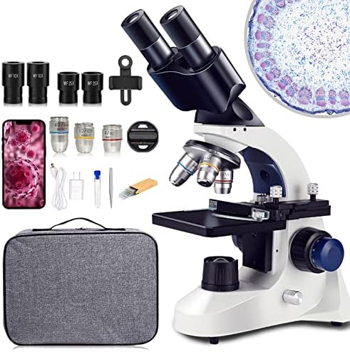 Yetişkinler binoküler mikroskop 40X-1000X Laboratuvar Profesyonel Mikroskop Çocuklar Öğrenciler için Slaytlar, Bağlantı Cep