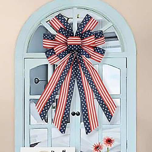 Büyük Vatansever yay çelenk 4 Temmuz Dekor Amerikan Bayrağı yay Kapalı Açık Kırmızı Mavi Yıldız Kiraz Kuşu Çelenk Tatil Bağımsızlık