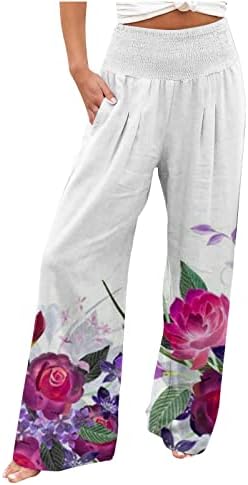 lcepcy kadın Sıkı Geniş Bacak Palazzo dinlenme pantolonu Rahat Çiçek Baskılı Rahat Yüksek Bel Palazzo Pantolon