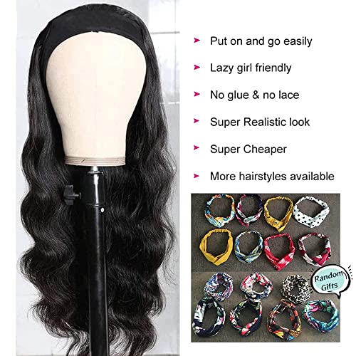 Feibin kafa bandı peruk insan saçı peruk siyah kadınlar için insan saçı kafa bandı peruk vücut dalga 18 inç aşınma ve peruk