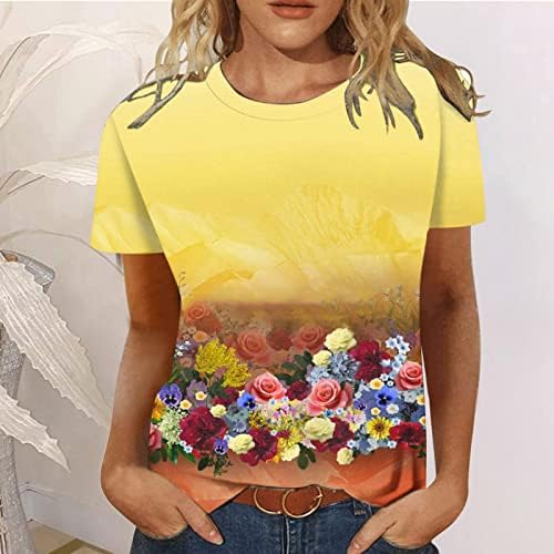 Bayanlar 2023 Kısa Kollu Crewneck Pamuk Grafik Gevşek Fit Brunch Bluz Gömlek Yaz Sonbahar Bluz Genç Kızlar için Q1