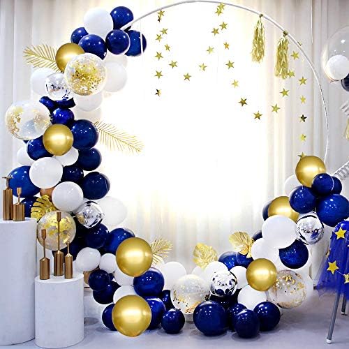 RUBFAC Lacivert Altın Balon Garland Kemer Kiti 146 adet Kraliyet Mavi Altın Beyaz Balonlar Mezuniyet Doğum Günü Partisi Bebek