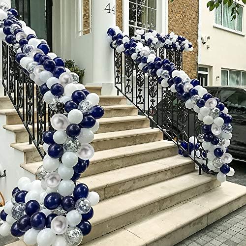 Mavi Gümüş Balonlar Garland Kiti, 120 adet Lacivert ve Gümüş Konfeti Beyaz Balonlar Kemer Mezuniyet, doğum Günü Partisi,
