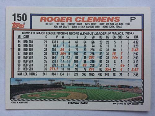 1992 Topps 150 Roger Clemens NM / M (Nane / Nane Yakınında)