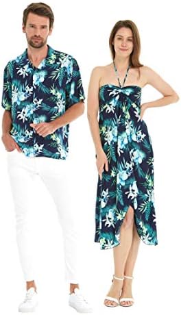 Orkide Esintisinde Uyumlu Çift Hawaii Luau Gömlek veya Kelebek Elbise