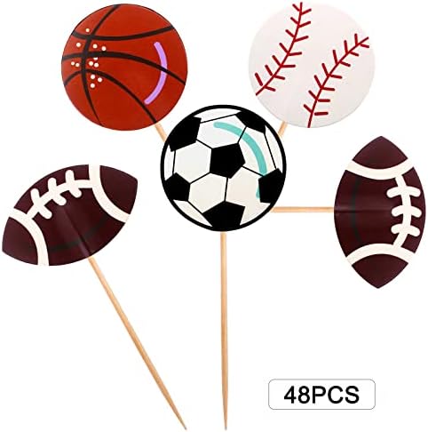 MAVİ TOP 48 adet İki Taraflı Spor Topu Cupcake Toppers Oyuncular Spor Tema Cupcake Seçtikleri Doğum Günü Partisi Dekoru Futbol