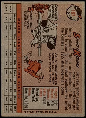 1958 Topps 187 Sandy Koufax Los Angeles Dodgers (Beyzbol Kartı) ESKİ Dodgers