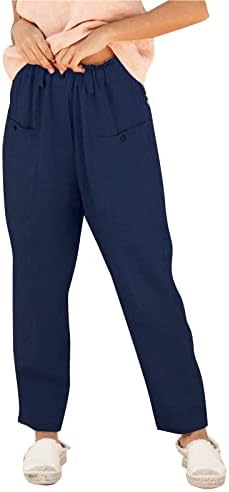 WOCACHI Bayan Rahat Gevşek Elastik Bel Pamuk Pantolon Kırpılmış Geniş Bacak Pantolon Baggy Düz Renk Pantolon Cepler ile