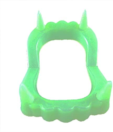 MOMKER 10 Adet Cadılar Bayramı Diş Beyaz Orror Yeşil Işıklı Protez Korkunç Diş Ceket Cosplay