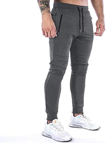 Erkek Spor Jogger Pantolon Slim Fit Egzersiz Koşu Sweatpants Fermuarlı Cepler ile