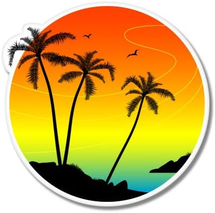GT Grafik Tropikal Günbatımı Tatil Palmiye Ağaçları-vinil yapışkan Su Geçirmez Çıkartma