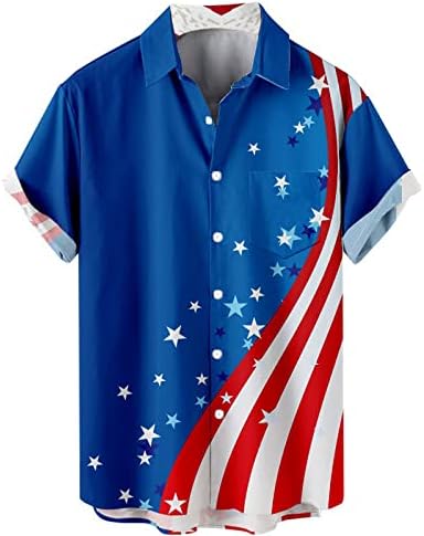 2023 Yeni Erkek Moda Bağımsızlık Günü Bayrağı 3D Dijital Baskı Kişiselleştirilmiş Moda Yaka Düğmesi T Shirt