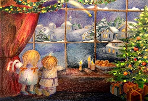 5X3ft Mum Boya Noel Boyama Bebek Arka Plan Rengi arka plan boyama Kırmızı Noel Pencere Fairyland Kar Sahne Noel Ağacı Fotoğraf
