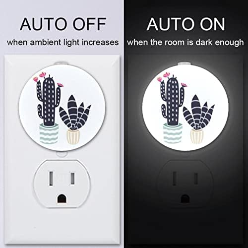 2 Paket Plug-in Gece Lambası LED Gece Lambası Kaktüs Bitki Baskı Alacakaranlıktan Şafağa Sensörü Çocuk Odası, Kreş, Mutfak,