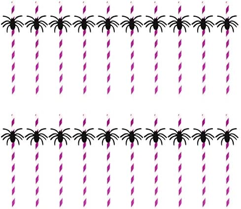 NUOBESTY Payet Tek Kullanımlık Örümcek Peluş 20 adet Cadılar Bayramı pipet Siyah Örümcek Kağıt Payet Çizgili Kokteyl Parti