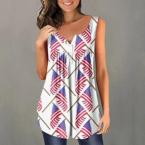 4th Temmuz Tunik Üstleri Kadınlar için Amerikan Bayrağı Gizlemek Karın Gömlek Yaz Rahat Kısa Kollu Düğme V Yaka Bluz Üst