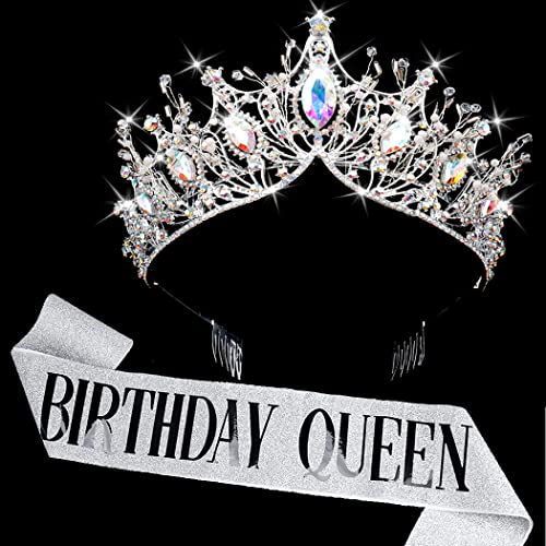 COCIDE Doğum Günü Kraliçe Kanat ve Kristal Taç Seti Doğum Günü Gümüş Taç ve Taçlar Kadınlar için Doğum Günü Kanat Kızlar