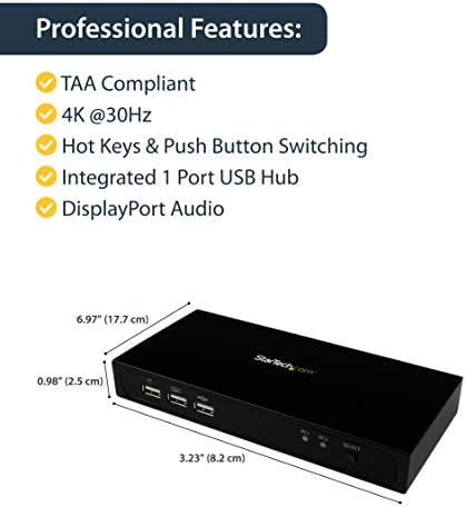 StarTech.com Dahili USB 2.0 Hub'lı SV231DPU2 2 bağlantı noktalı DisplayPort KVM Anahtarı - 30hz'de 4K Video Çözünürlüğünü