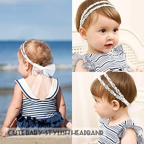 Bebek Kız Süper Elastik Kafa Bandı, Pamuk Dantel Toddler saç bandı, Bebek Yumuşak Türban saç aksesuarları seti (6-24 ay,