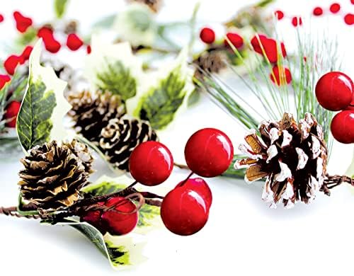 Kırmızı Meyveler, Çam Kozalakları, Kutsal ve Yaprak Dökmeyen Çam iğnesi Kış Çelenk Noel Dekorasyonu-Ev, Mutfak, Bar ve Şömine