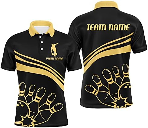 PİONAMZİOZ Siyah ve Altın Bowling Gömlek Erkekler ve Kadınlar Özel Bowling Forması Bowling Takımı Ligi Polo ve Çeyrek Zip