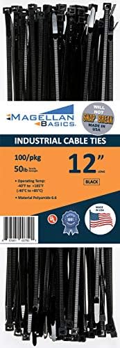 100 Paket Kablo Zip Bağları Ağır Hizmet TipiMade in USA 12 inç, Siyah (Made in USA kırılmaz veya Kırılmaz)