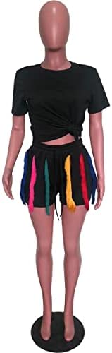 acelyn kadın 2 Parça Kıyafetler Fırfır Eşofman V Yaka Tankı Kırpma Üstleri Kravat Bel Kısa Setleri Eşofman Seksi Clubwear