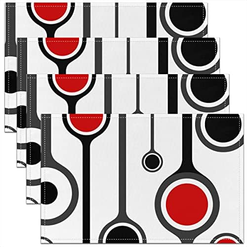 Geometrik Şerit Hatları Placemats 4 Set, Geometri Baskı Yer Paspasları Yemek Masası Süslemeleri için 12x18 inç, Modern Soyut