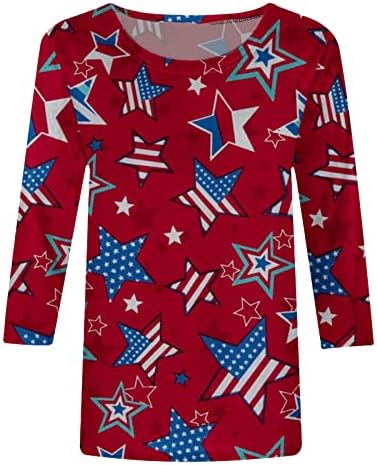 Kadın Yaz Amerikan Bayrağı Vatansever T Shirt Yaz Rahat Tatil 3/4 Kollu Üstleri 4th Temmuz Ekip Boyun Temel Tee