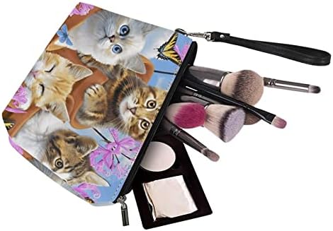 SANNOVO kadın Kozmetik Çantaları, Kediler Çiçekler Baskı Sevimli makyaj çantası Seyahat Makyaj Çantaları Taşınabilir Kiti