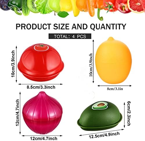 OBANGONG 4 PCS Meyve Sebze Şekilli Koruyucular Soğan Saklama Kapları için Buzdolabı, Limon, Avokado Domates Koruyucular Kaleci
