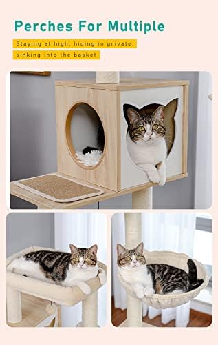 PETEPELA Modern Kedi Ağacı Ahşap Kedi Kulesi, Saklama Dolabı Çöp Kutusu Muhafazası ve Geniş Kedi Kınamak, Büyük Üst Levrek