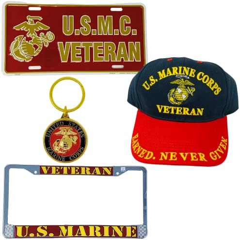 Deniz Piyadeleri Hediye Seti: USMC plaka çerçevesi ile el tutamağı kapağı, Marines Veteran Şapka, USMC araba Çıkartmaları,
