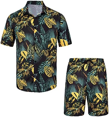 R RAMBLER 1985 erkek Hawaii Gömlek Takım Elbise Yaz Tatili Kısa 2 Parça Kıyafetler Eşleşen Çiçek Gömlek ve Şort Plaj Seti
