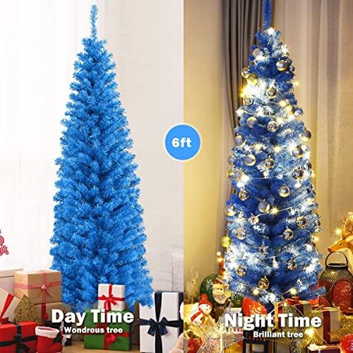 Jenerik CHEFJOY 6FT Mavi Kalem Noel Ağacı, 520 PVC Şube ipuçları ile Yapay ince Noel Ağacı, Metal Standı Tabanı ile ince