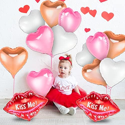 Sevgililer Günü Balonları, 14 adet 20 inç Gül Altın ve Pembe Kalp Balonları, Sevgililer Günü Dekorasyonu için Metalik Kalp