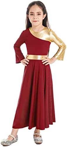TSSOE Çocuk Kız Metalik Liturjik Övgü Dans Elbise Lirik Giyim Renk Blok Ibadet Robe