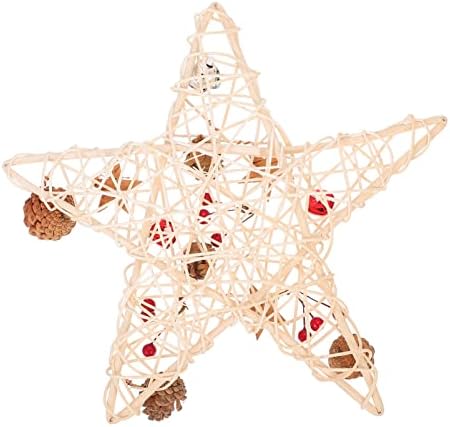 USHOBE Açık Çelenk Rattan Yıldız Noel Yıldız Treetop Noel Asma Yıldız Çelenk Noel Asma Yıldız Hasır Kırmızı Meyveler ile