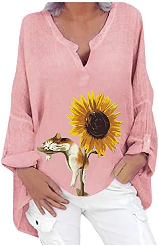 Yubnlvae Nefes Bluzlar Kadınlar için Gevşek Fit Moda Rahat Yaz Kravat boya Tişörtü Kare Boyun Uzun Kollu Rahat
