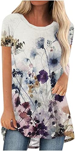 Kadın Yaz Zarif Tunik Üstleri Yenilik Yuvarlak Boyun Kısa Kollu T Shirt Baskılı Çiçek Gevşek Fit Dışarı Çıkmak Tops