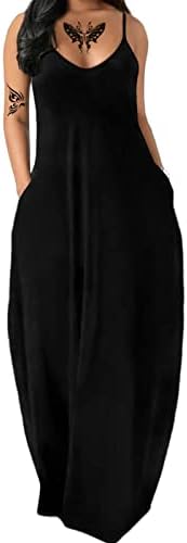 Fussangshu Yaz Maxi kadın Elbise uzun elbise Casual Boho Kolsuz Askı Önlüklü Katmanlı Uzun Plaj Güneş Elbiseler
