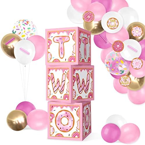 Levfla Çörek İki Tatlı Balon Kutuları Dekorasyon Pastel Bebek İkinci Doğum Günü Zemin Blokları Sprinkles Fotoğraf Sahne Kesikler