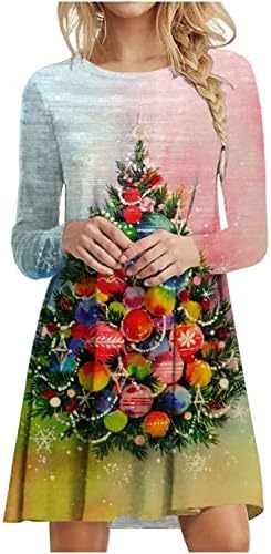 Oplxuo Çirkin noel elbisesi Kadınlar için Komik Noel Ağacı Baskılı Tunik Gömlek Elbise Uzun Kollu Crewneck Grafik Kazak Elbiseler