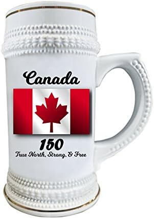 Akçaağaç Yaprağı Bayrağı ile Kanada Bira Kupa - En İyi 150 Yıl Yıldönümü Hatıra Hediye-Benzersiz Yenilik Kolu ile 22 oz Seramik
