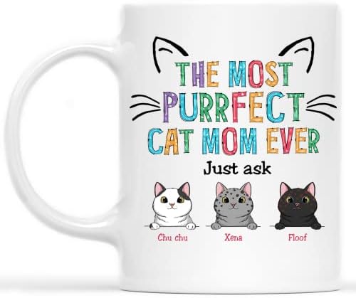 Aşıklar Lady Kadın için Ziloda Kişiselleştirilmiş Kedi Kahve Kupaları, İsimleri ile 4 Kediye Kadar Özel, Komik Noel Özelleştirilebilir