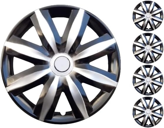 Copri 4 Set jant Kapağı 14 İnç Gümüş-Siyah Jant Kapağı Geçmeli Toyota Yaris Prius'a Uyar