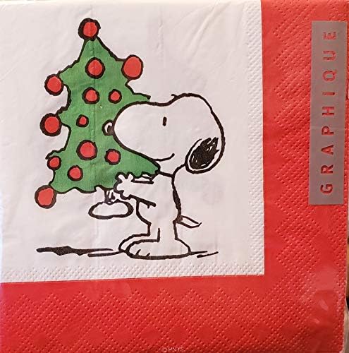 Snoopy Noel Ağacı İçecek Peçeteleri, 40'lı Set, 3 katlı, 5x5 katlanmış