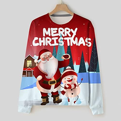 ZDDO Merry Christmas erkek Tişörtü Kazak, 3D Komik Noel Baba Baskılı Crewneck Parti Tasarımcı Kazak Tops