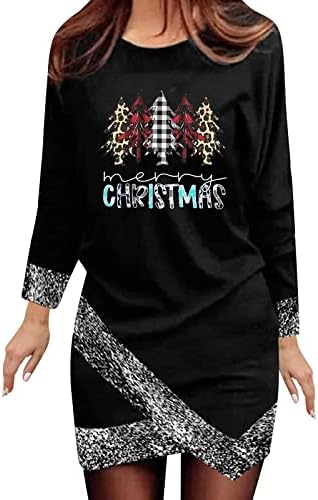 PIMOXV Şarap Noel Elbiseler Kadınlar için Glitter Wrap Hem Bodycon Slim Fit tatil elbisesi Crewneck Uzun Kollu T Gömlek Elbise