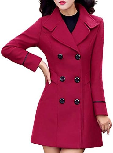 TIMEMEANS Mont Kadınlar için Ceketler Kadınlar için Yün Kruvaze Ceket Zarif Uzun Kollu Çalışma Ofisi Moda Ceket Kırmızı